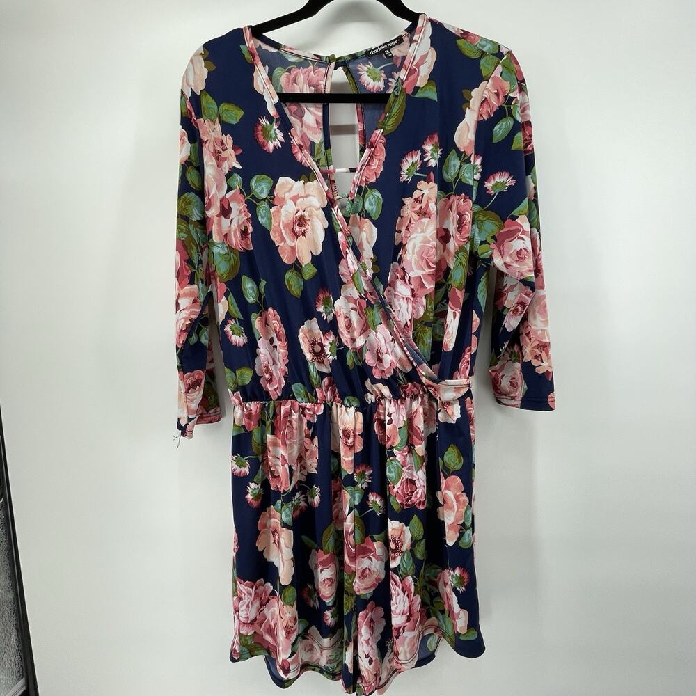 Charlotte Russe Romper Womens 1X USA Boho Fairy Whimsigoth, Coquette Navy Floral